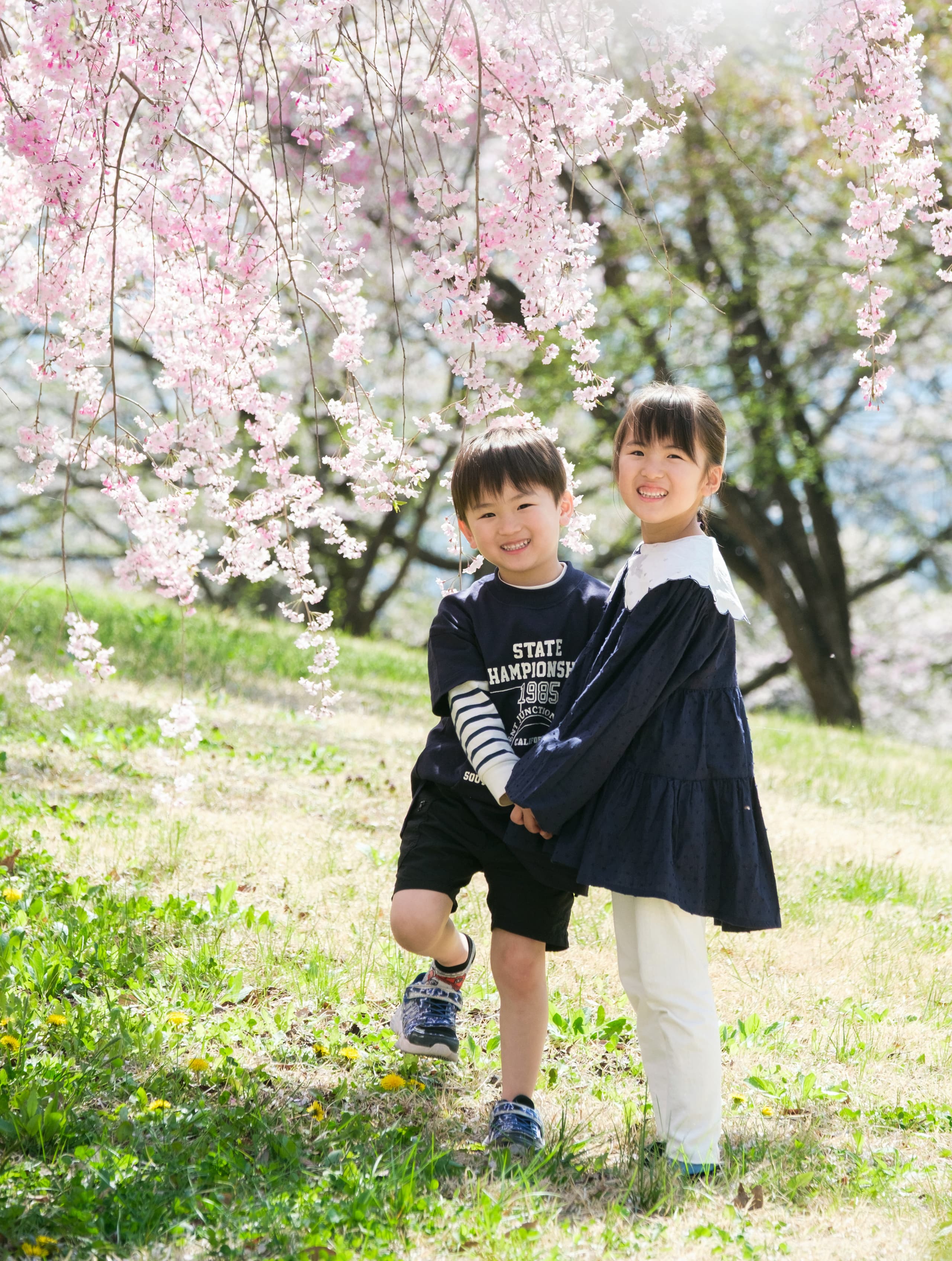 桜で家族のロケーションフォトとキッズのロケーション写真  