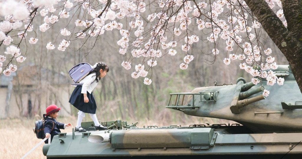 桜の下で撮影した入園入学卒業の記念写真｜東根市 佐直写真館