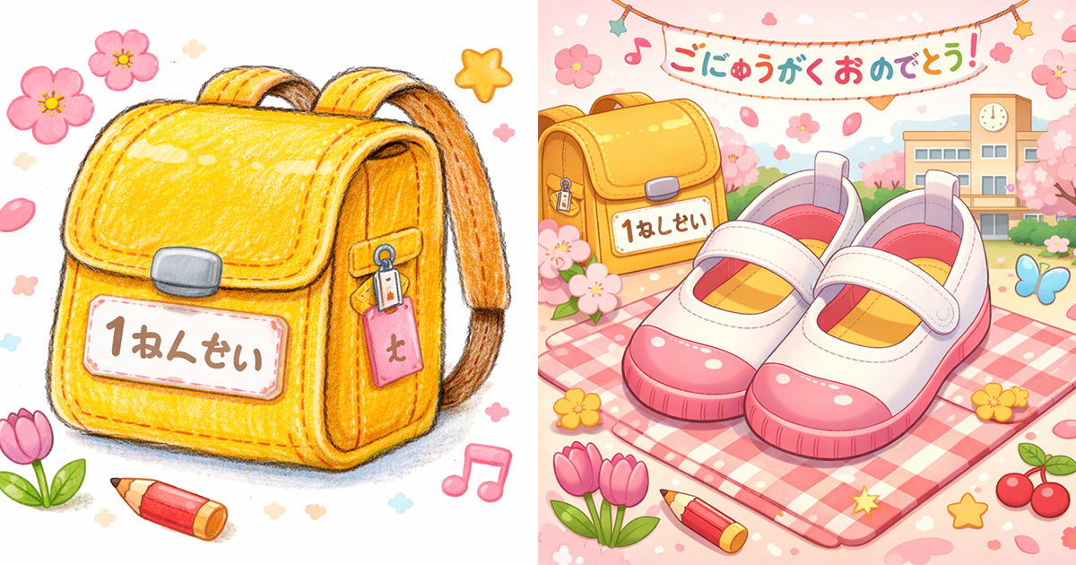 入学準備のチェックリストとランドセルの写真