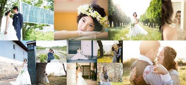ドレスの結婚写真・撮影シーンのコラージュ