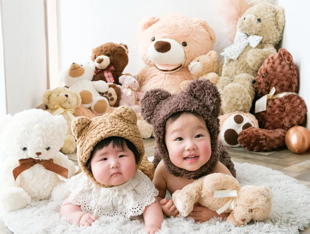 くまの着ぐるみで撮影した子どもの写真 3