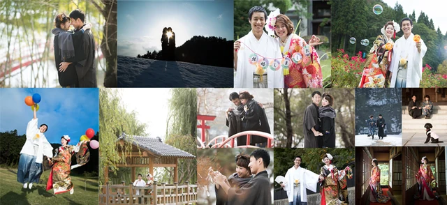 和装の結婚写真・撮影シーンのコラージュ